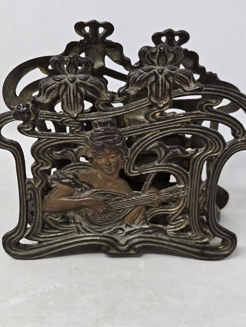 Art Nouveau Judd Mfg Goddess Maidens Letter Holder #6658 Cast Iron Brass Plated